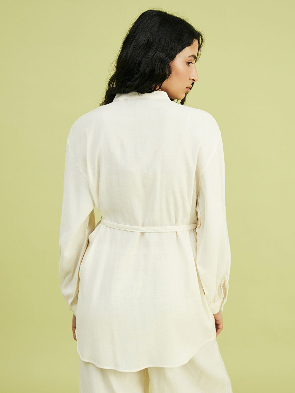 Grandad Collar Linen Blend Women's Shirt Tunic -S5FG79Z8-EEW