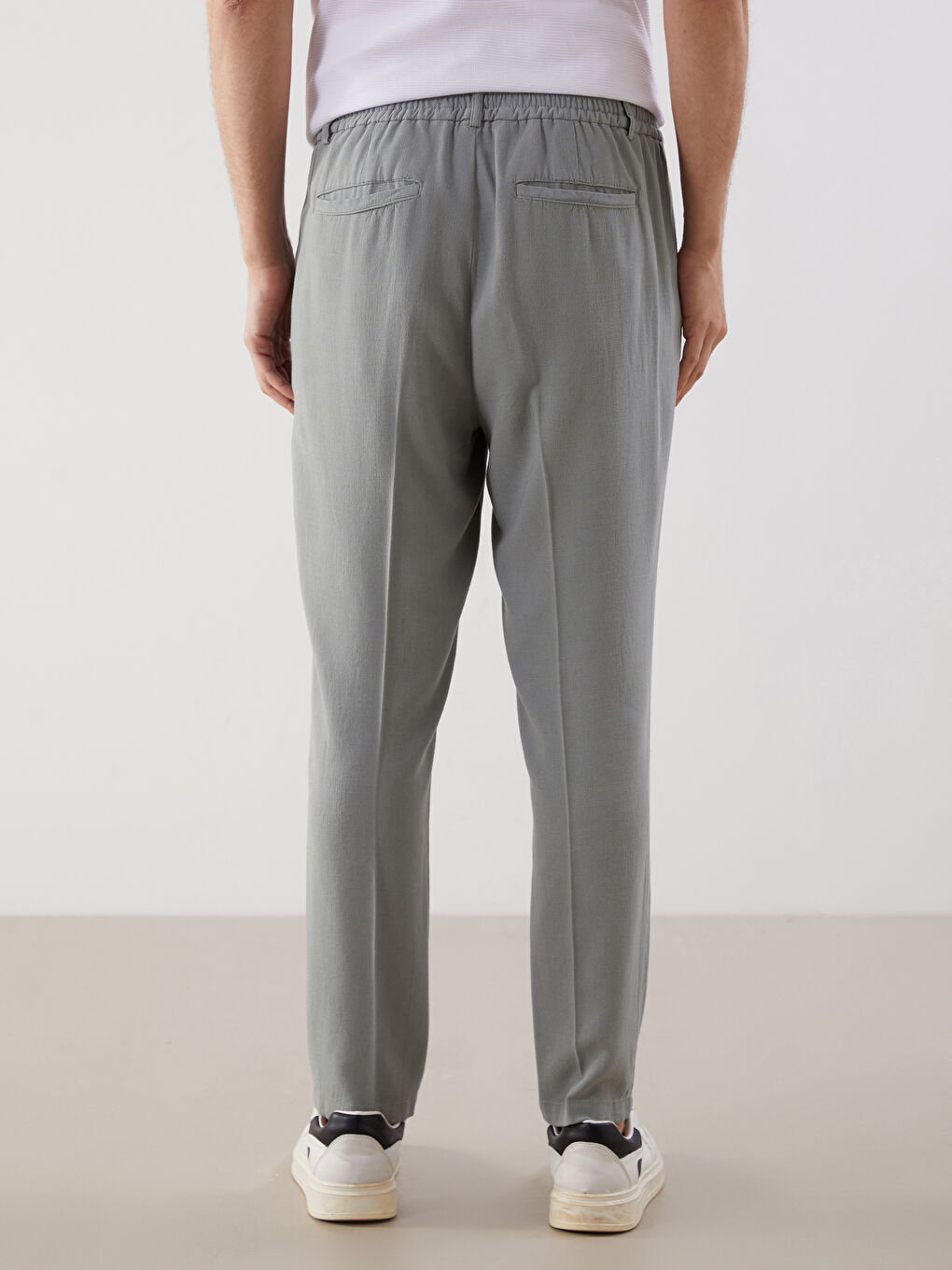 Yeşil Standart Kalıp Keten Karışımlı Erkek Chino Pantolon-3