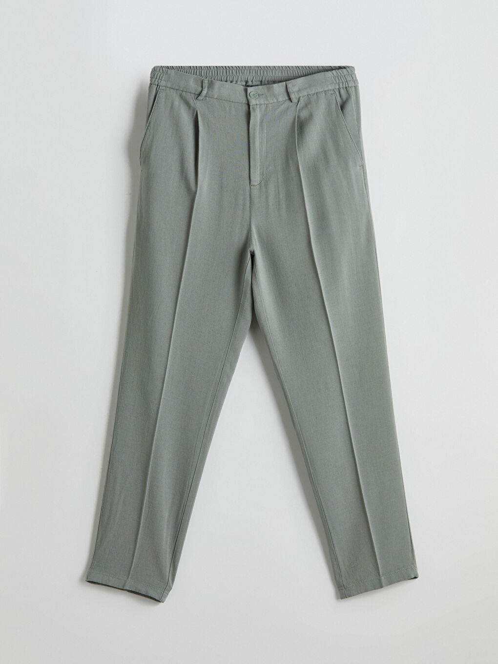 Yeşil Standart Kalıp Keten Karışımlı Erkek Chino Pantolon-4