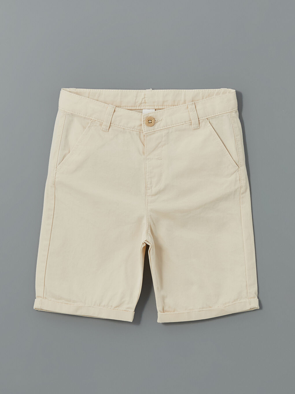 Bej Beli Lastikli Erkek Çocuk Gabardin Şort