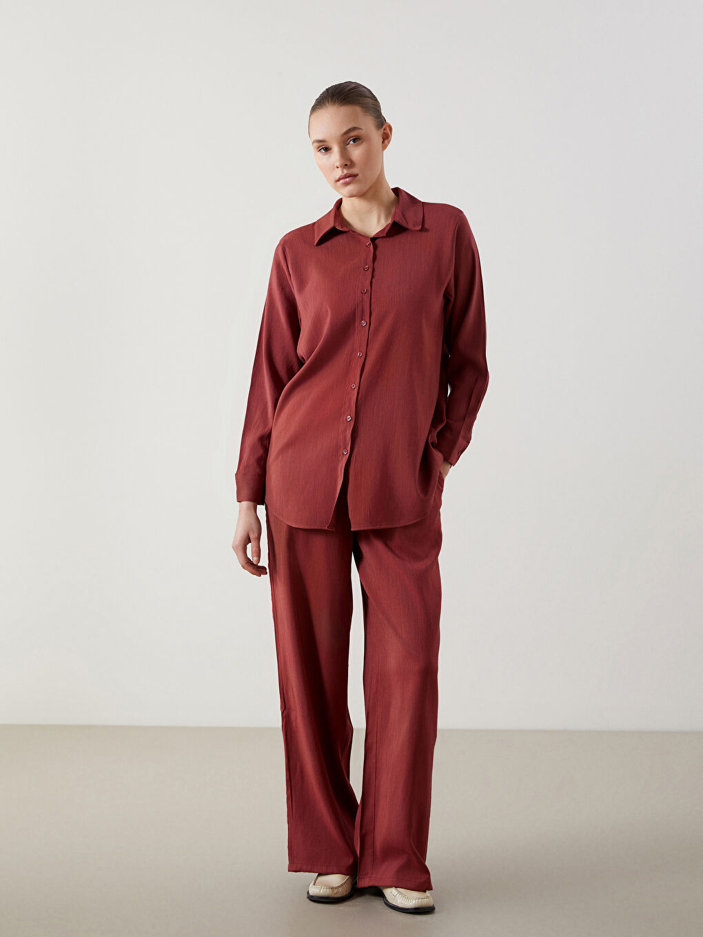 Kırmızı Keten Karışımlı Kadın Gömlek Tunik-3