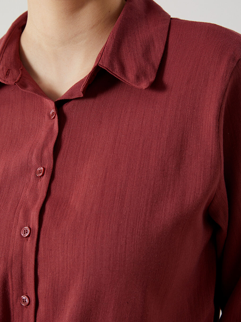 Kırmızı Keten Karışımlı Kadın Gömlek Tunik-4