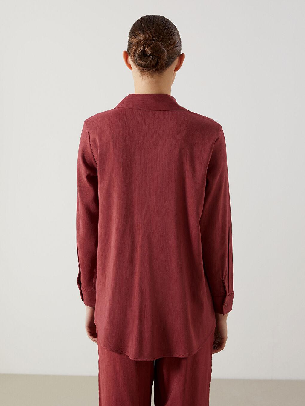 Kırmızı Keten Karışımlı Kadın Gömlek Tunik-5