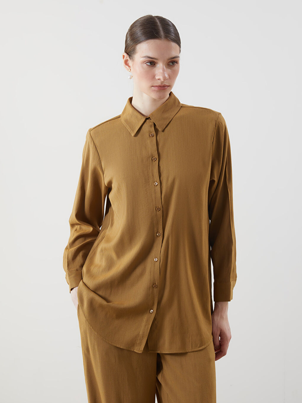 Yeşil Keten Karışımlı Kadın Gömlek Tunik-2