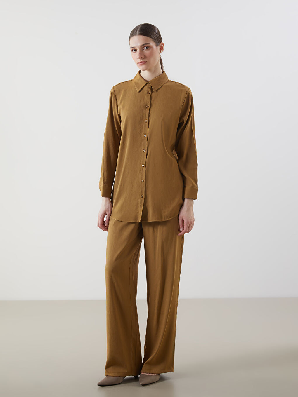 Yeşil Keten Karışımlı Kadın Gömlek Tunik-3