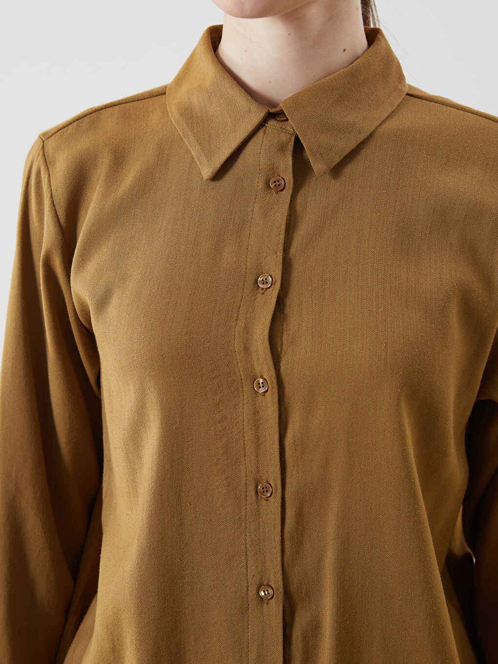 Yeşil Keten Karışımlı Kadın Gömlek Tunik-4