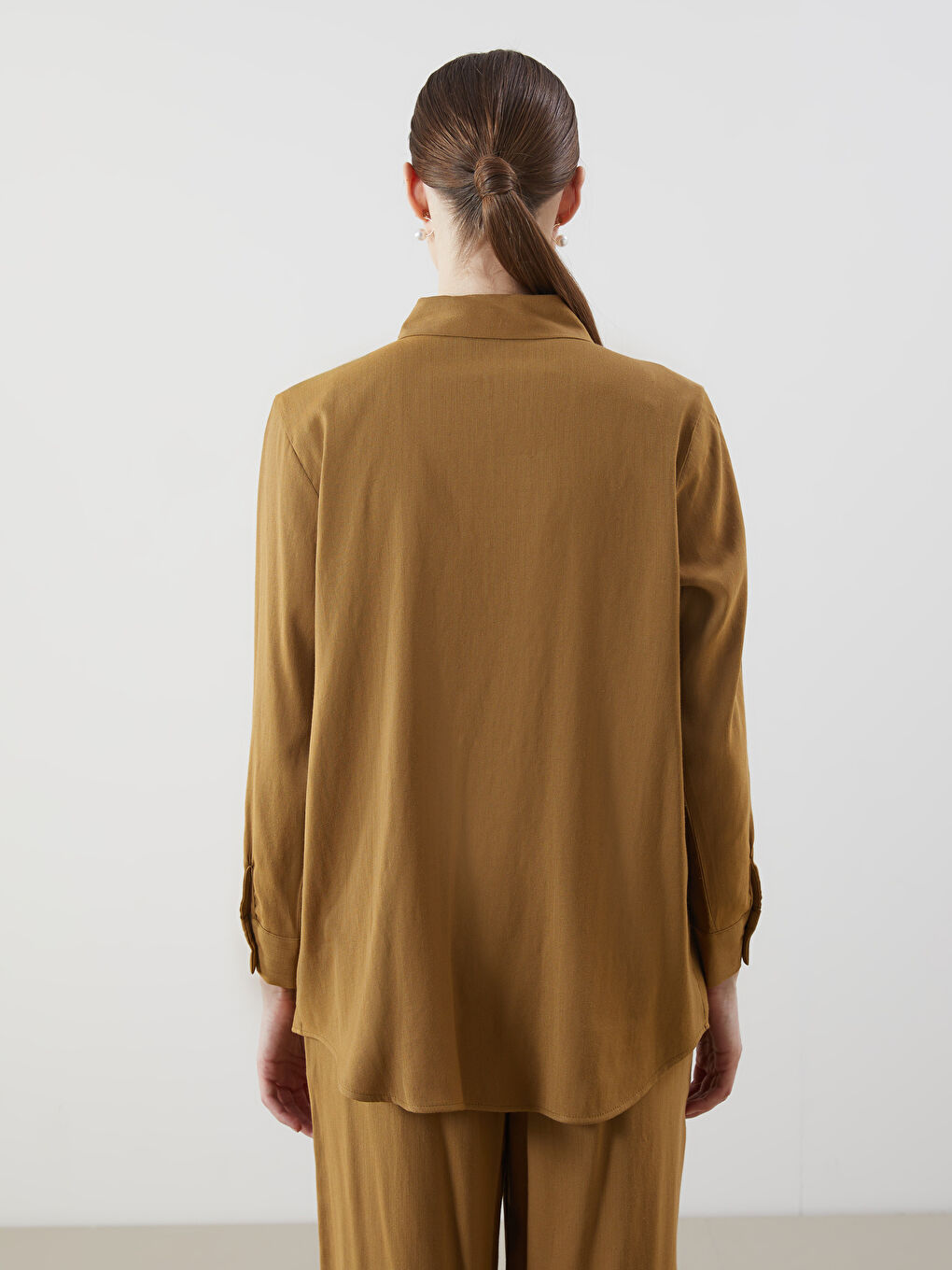 Yeşil Keten Karışımlı Kadın Gömlek Tunik-5