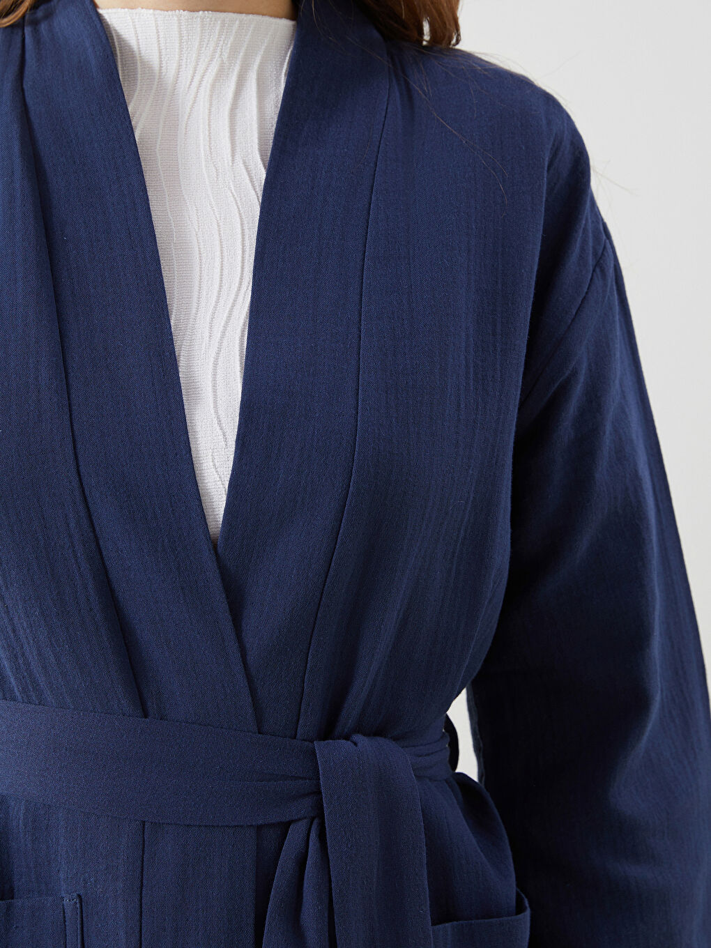 Shawl Collar Plain Long Sleeve Oversize Muslin Women's Kimono -S5FH39Z8-CVM