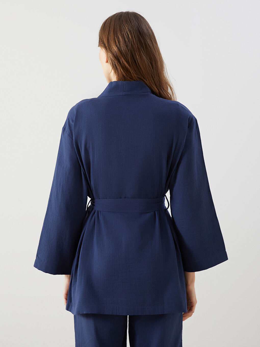 Shawl Collar Plain Long Sleeve Oversize Muslin Women's Kimono -S5FH39Z8-CVM