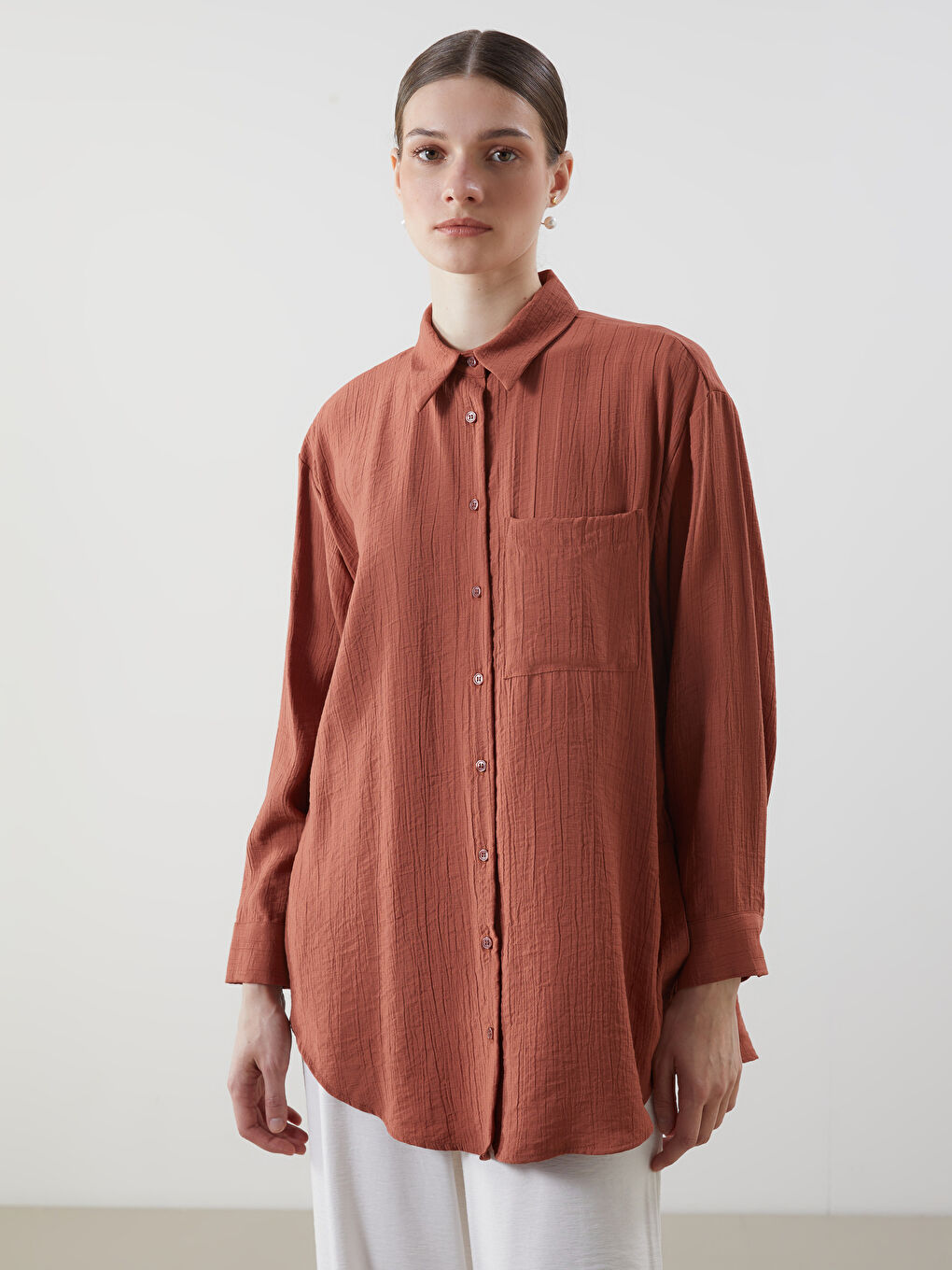 LCW Modest Textured Oversize Crinkle Women's Shirt Tunic -S5FH71Z8-REN