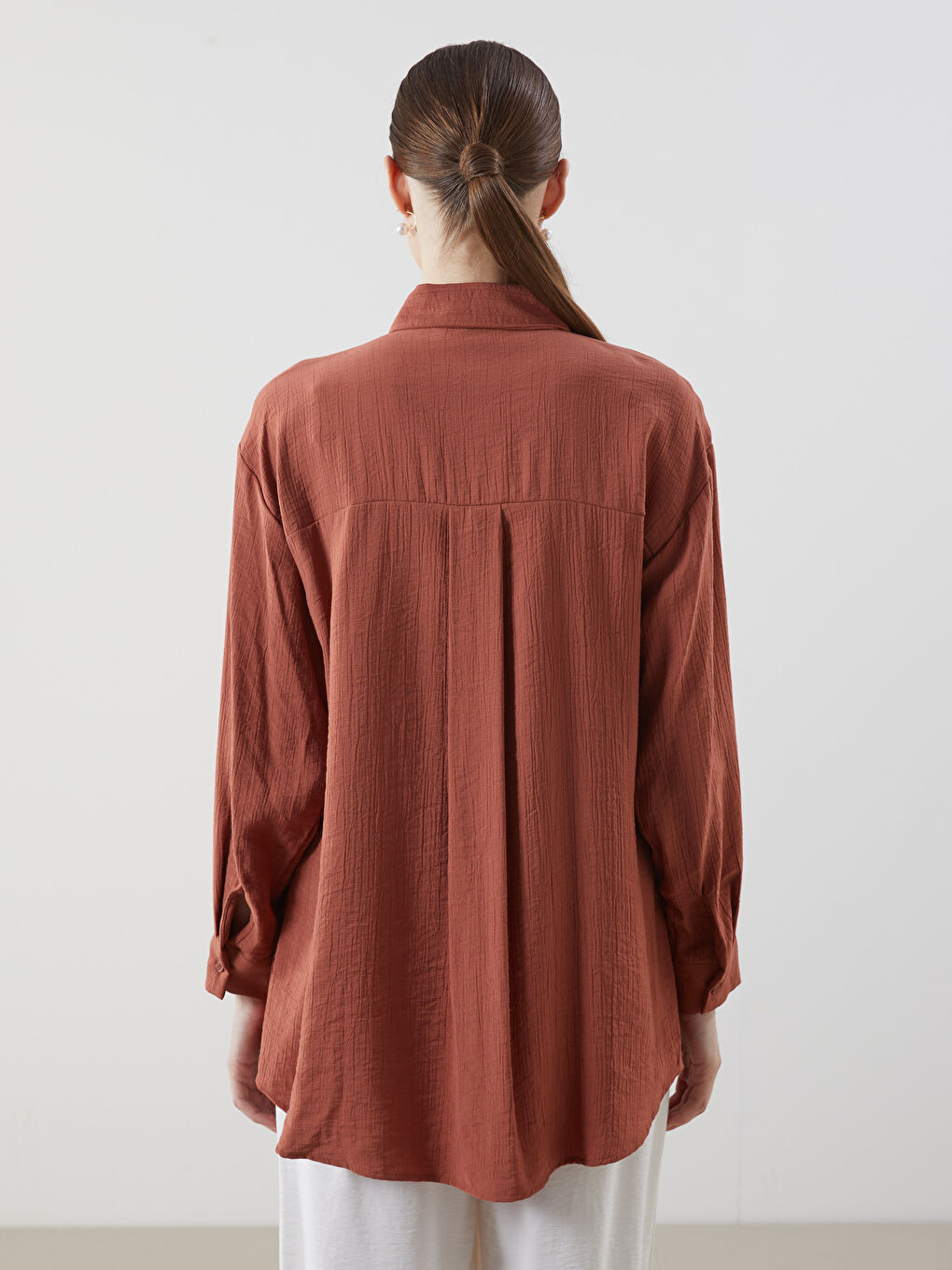 LCW Modest Textured Oversize Crinkle Women's Shirt Tunic -S5FH71Z8-REN