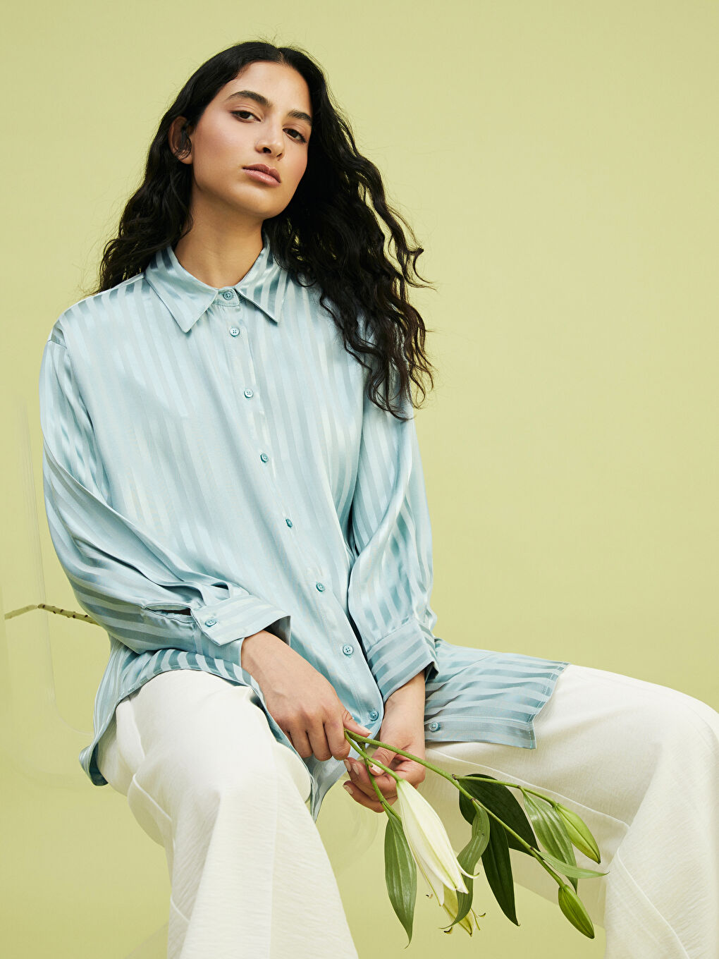 Striped Oversize Satin Women's Shirt Tunic -S5FH72Z8-CVD