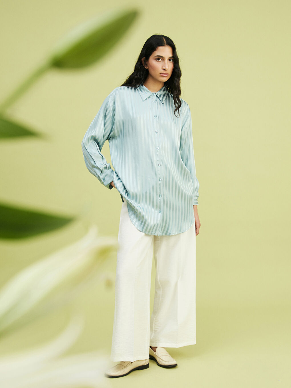 Striped Oversize Satin Women's Shirt Tunic -S5FH72Z8-CVD