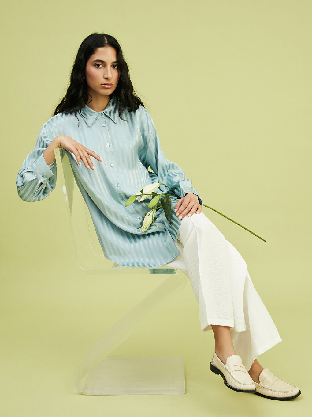 Striped Oversize Satin Women's Shirt Tunic -S5FH72Z8-CVD