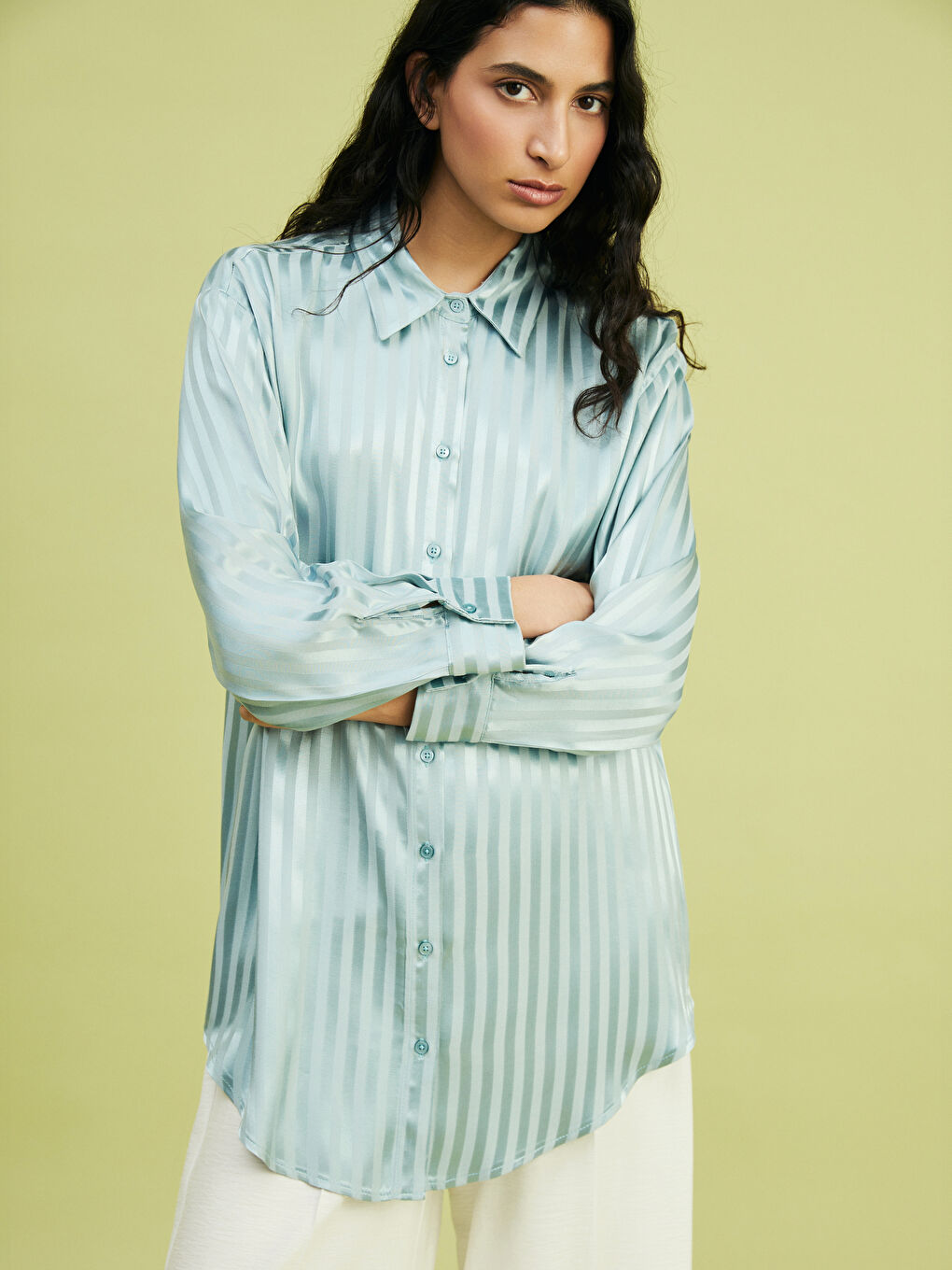 Striped Oversize Satin Women's Shirt Tunic -S5FH72Z8-CVD