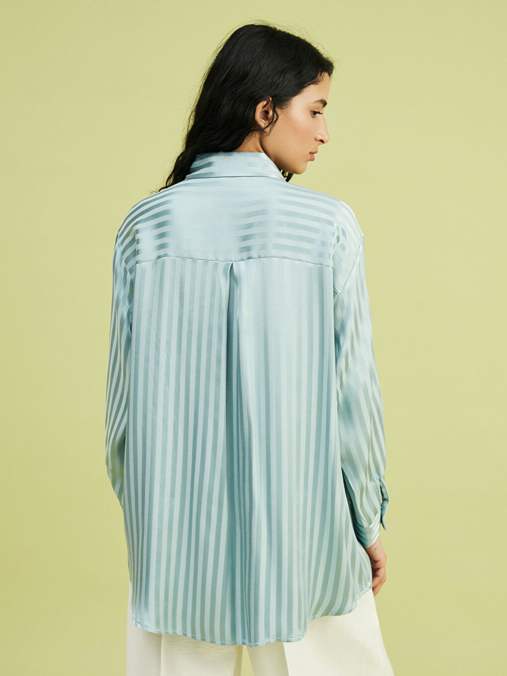 Striped Oversize Satin Women's Shirt Tunic -S5FH72Z8-CVD