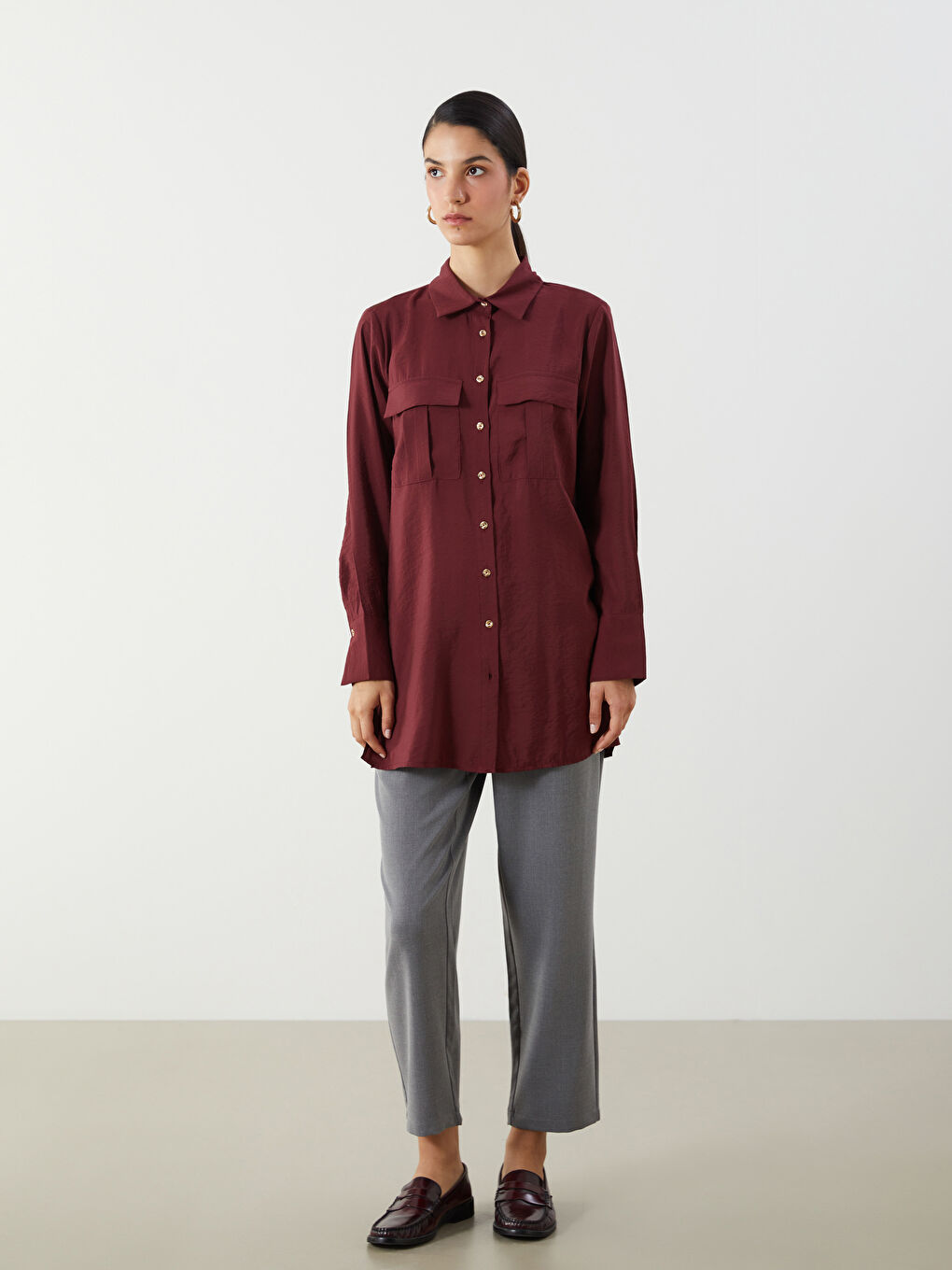 LCW Modest Modal Blend Women's Shirt Tunic -S5FH73Z8-HRW
