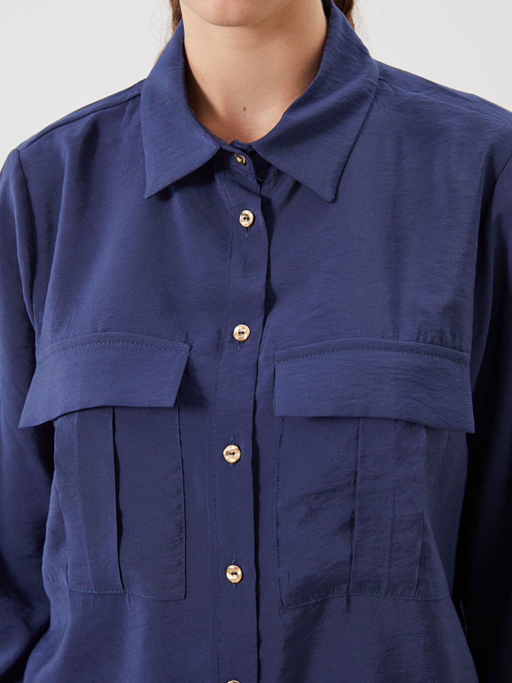 Lacivert Modal Karışımlı Kadın Gömlek Tunik-2