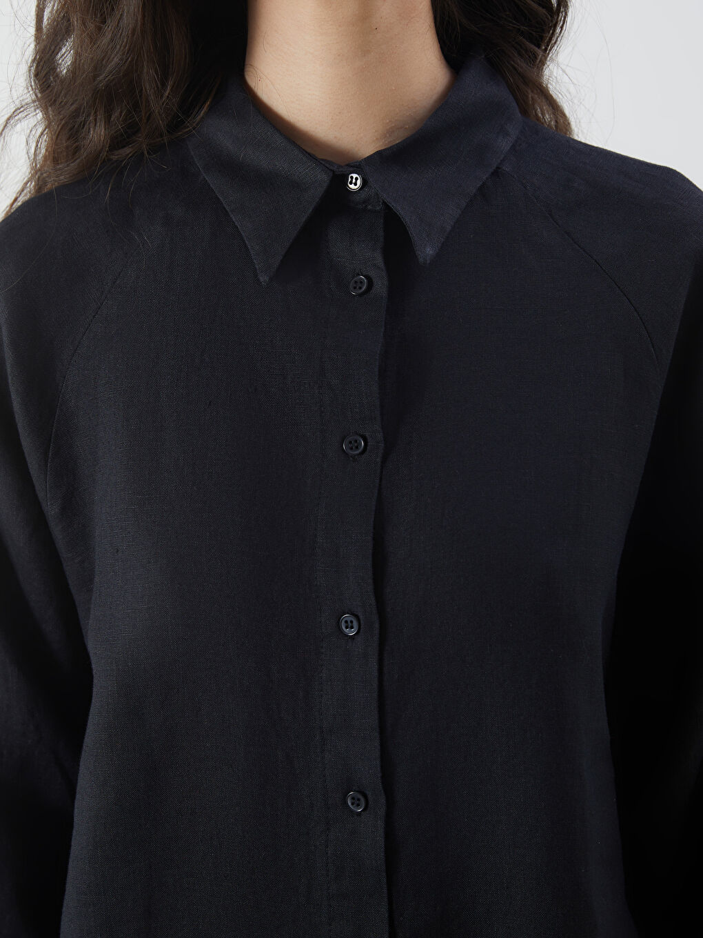 Siyah Oversize %100 Keten Kadın Gömlek-4