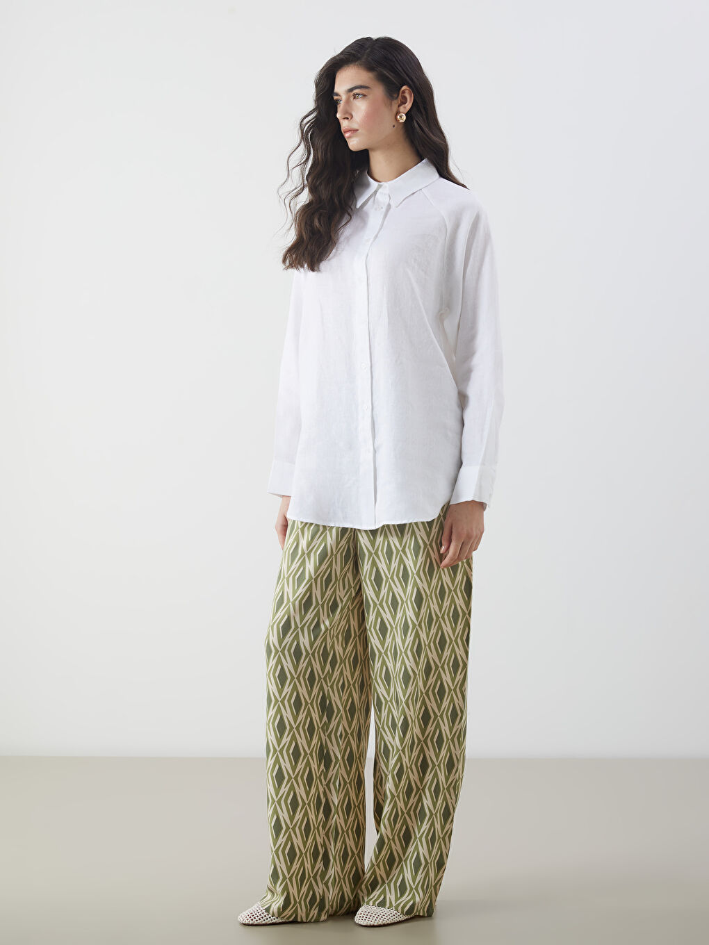 LCW Modest Beyaz Oversize Keten Kadın Gömlek - 4