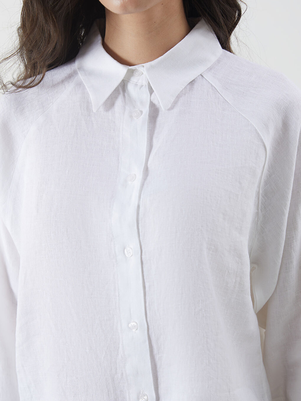 LCW Modest Beyaz Oversize Keten Kadın Gömlek - 5