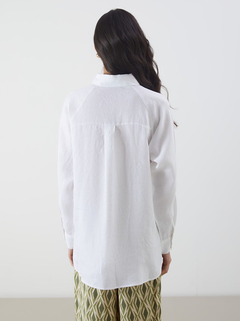 LCW Modest Beyaz Oversize Keten Kadın Gömlek - 6