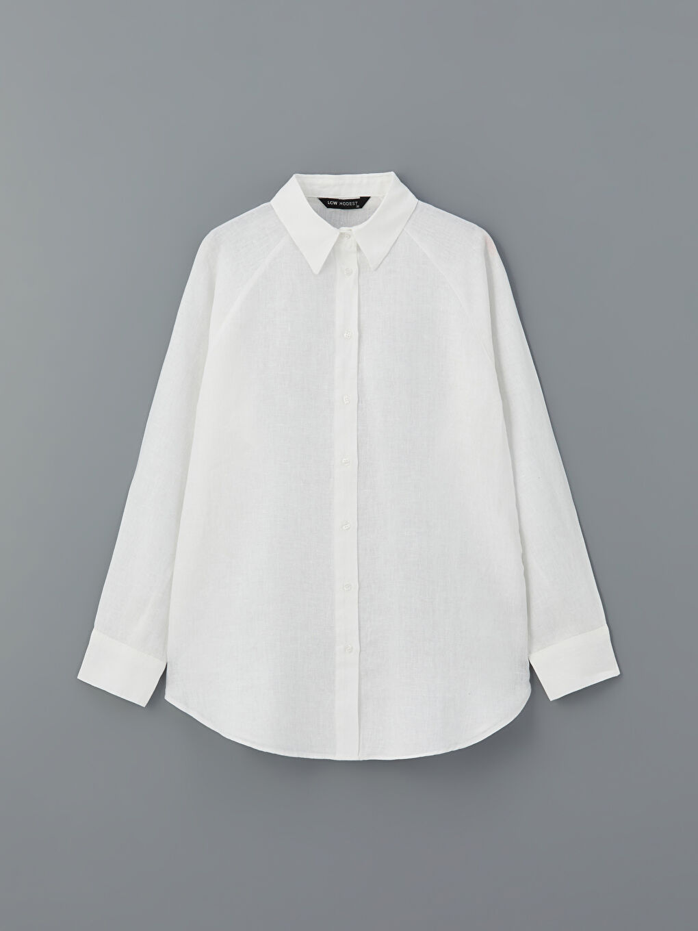 LCW Modest Beyaz Oversize Keten Kadın Gömlek - 7