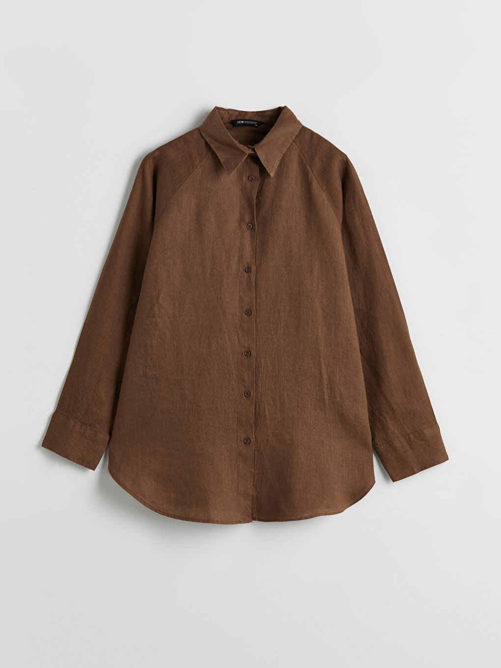 Kahverengi Oversize %100 Keten Kadın Gömlek-4