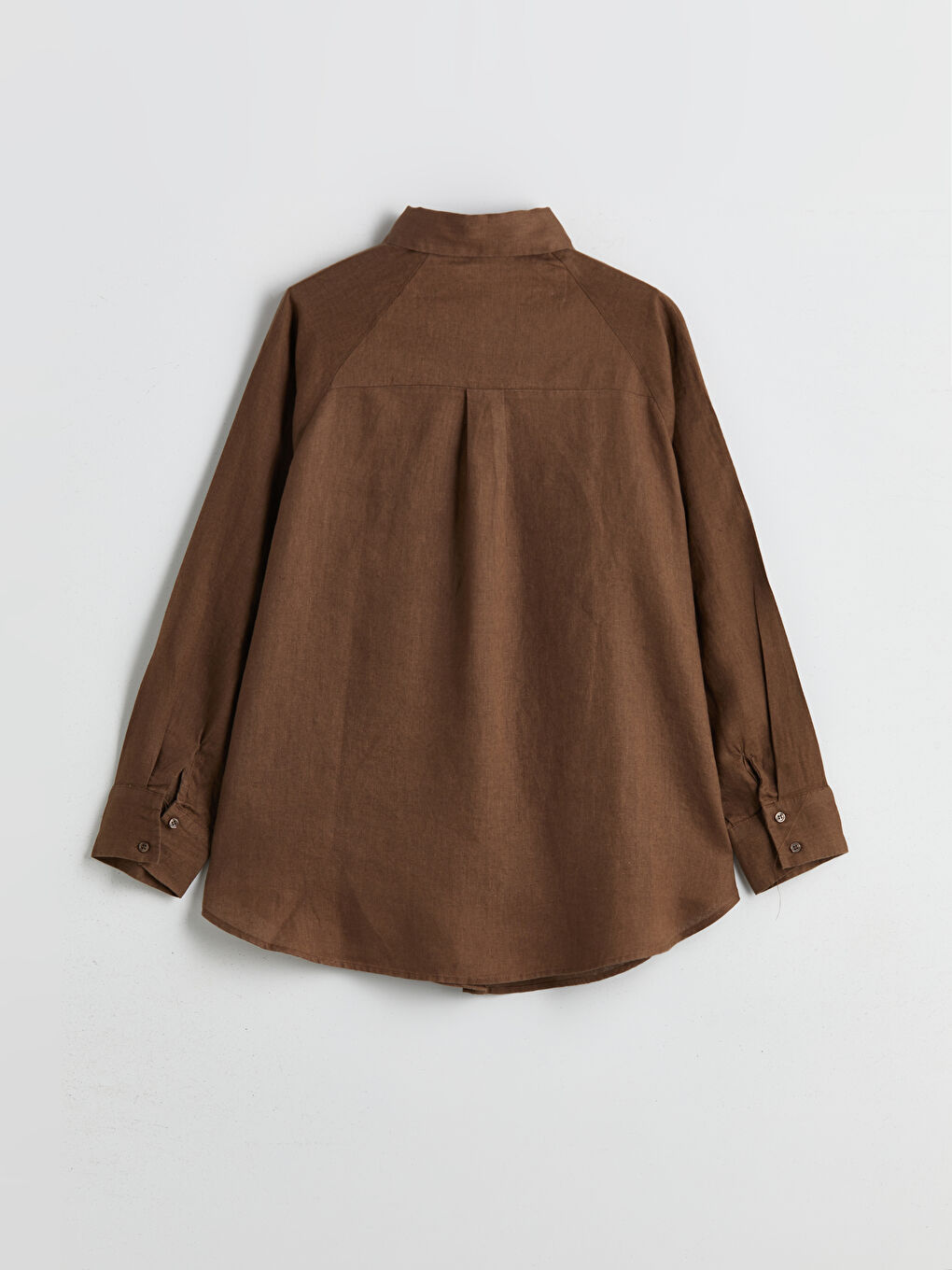 Kahverengi Oversize %100 Keten Kadın Gömlek-5