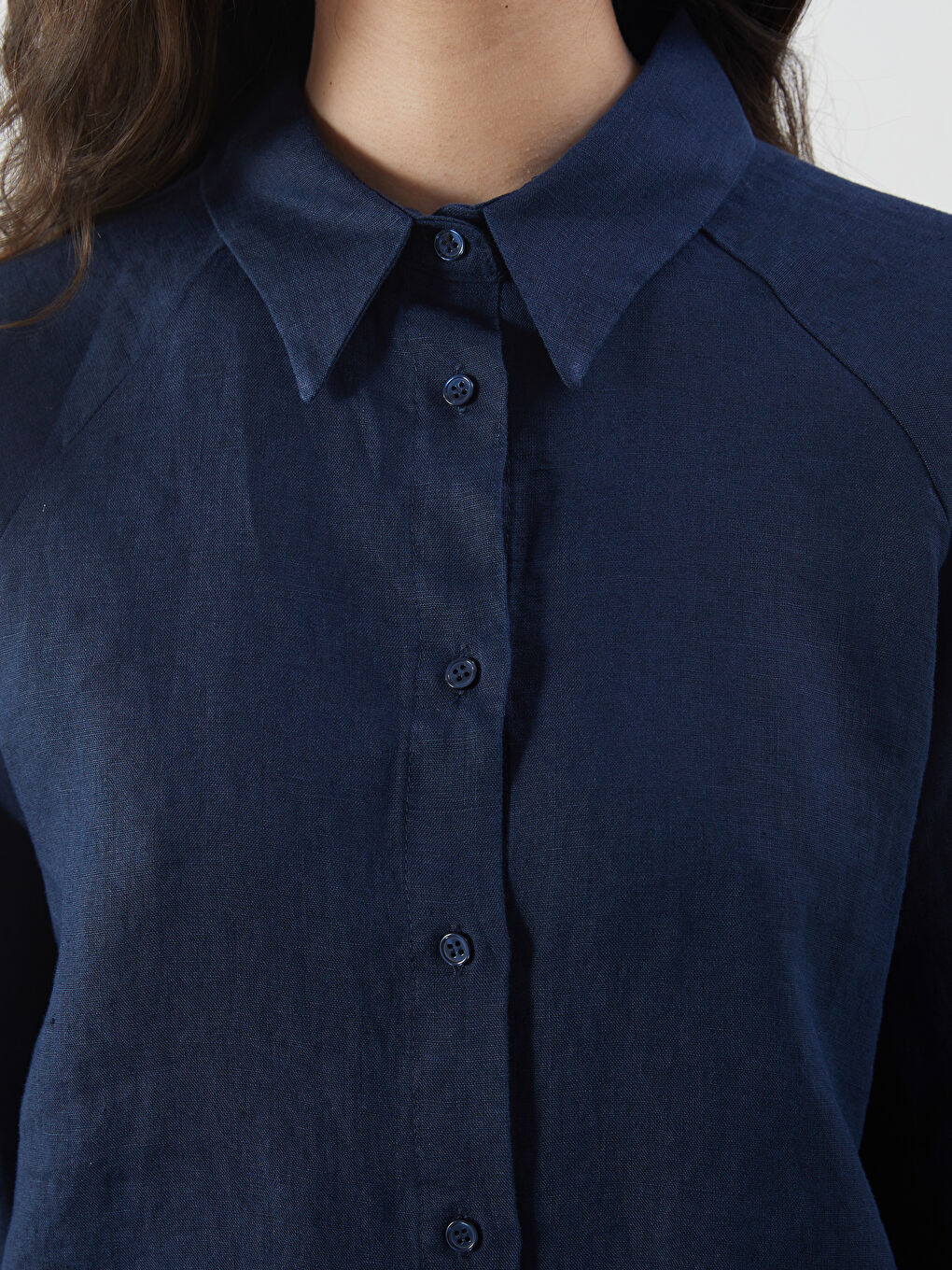 LCW Modest Lacivert Oversize Keten Kadın Gömlek - 4