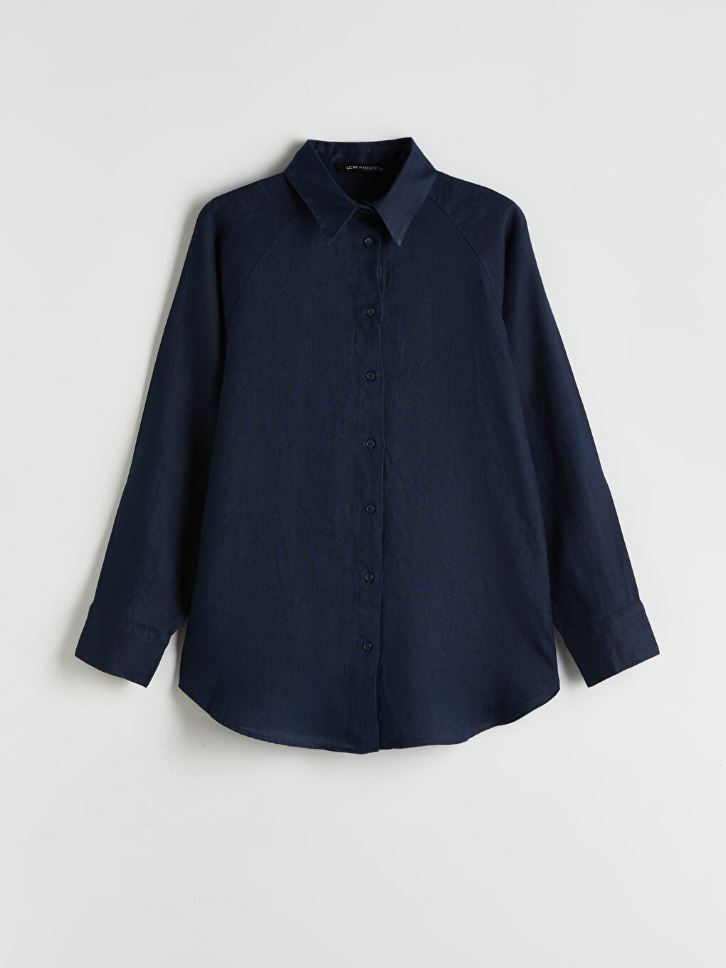 LCW Modest Lacivert Oversize Keten Kadın Gömlek - 6