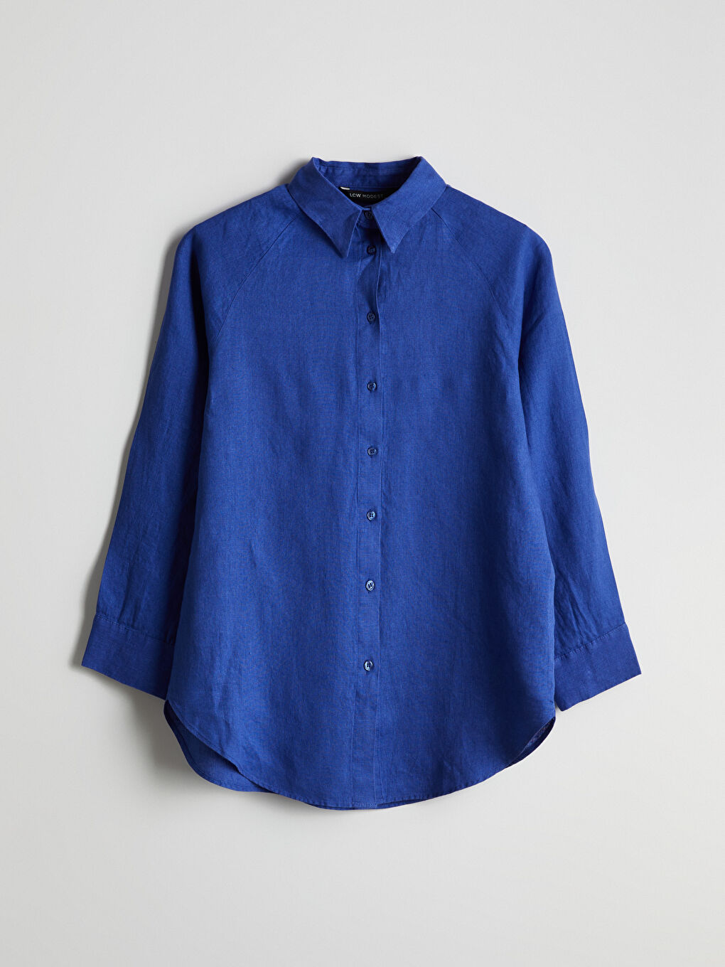 Mavi Oversize %100 Keten Kadın Gömlek-8