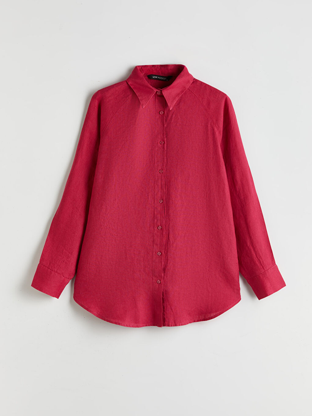 Fuşya Oversize %100 Keten Kadın Gömlek-7