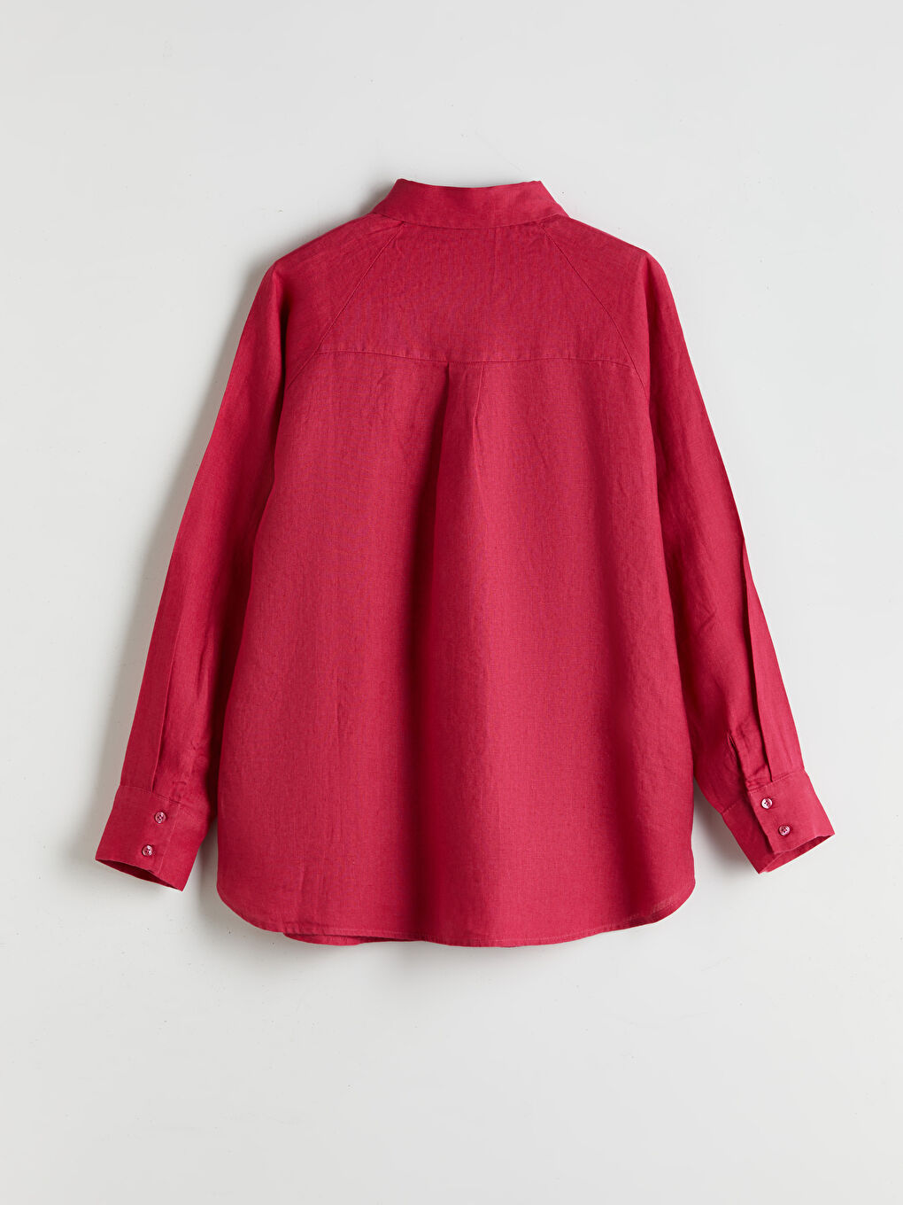 Fuşya Oversize %100 Keten Kadın Gömlek-8