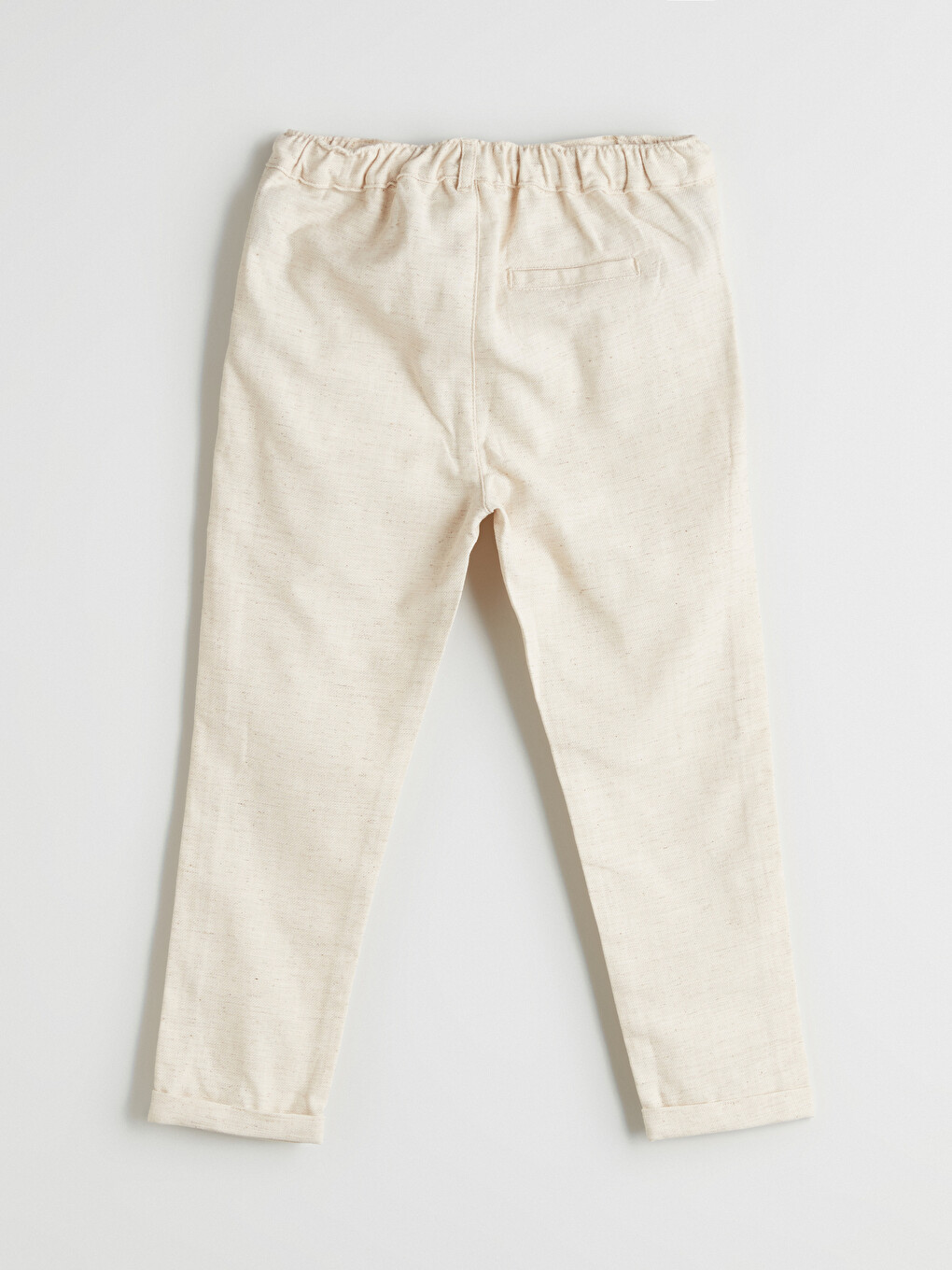 Bej Beli Lastikli Keten Karışımlı Erkek Çocuk Pantolon-1