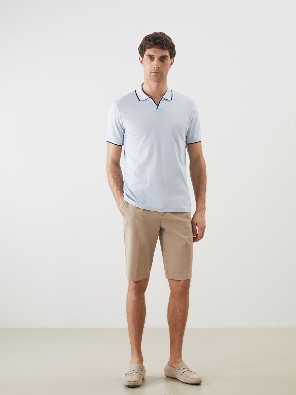 Mavi Polo Yaka Kısa Kollu Erkek Tişört-1