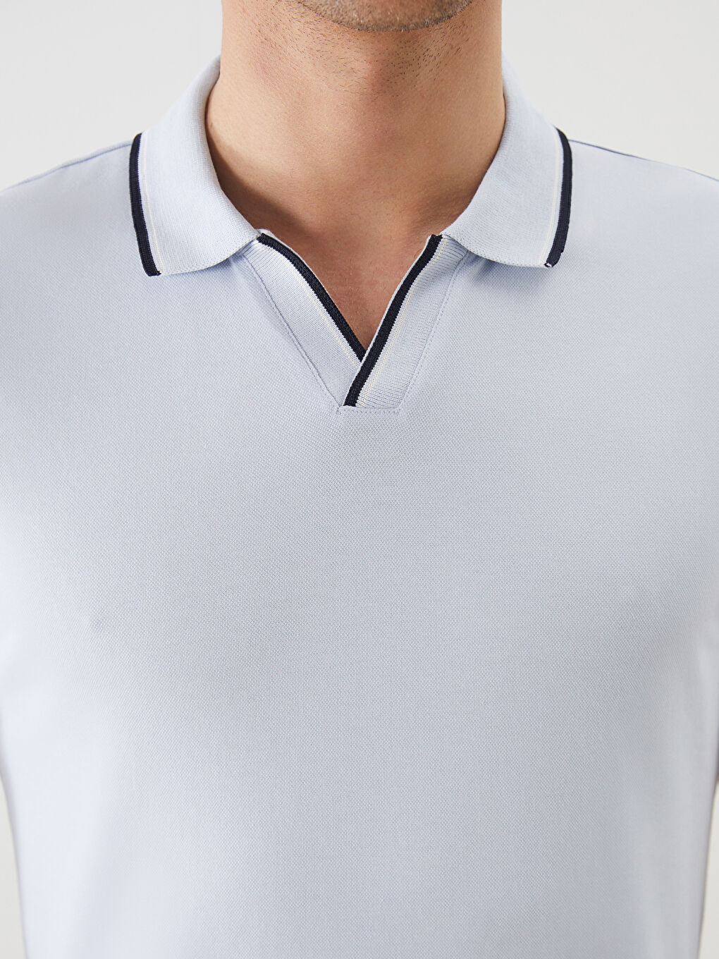 Mavi Polo Yaka Kısa Kollu Erkek Tişört-2