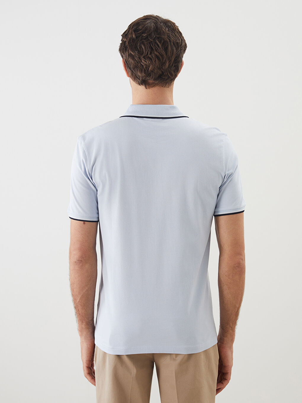 Mavi Polo Yaka Kısa Kollu Erkek Tişört-3