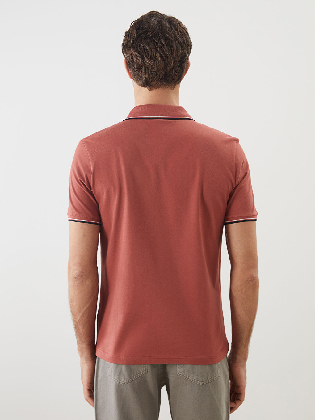 Pembe Polo Yaka Kısa Kollu Erkek Tişört-3