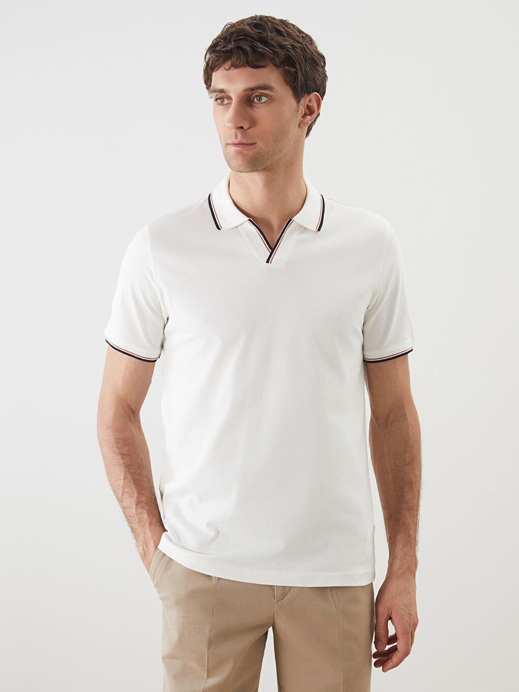 Ekru Polo Yaka Kısa Kollu Erkek Tişört