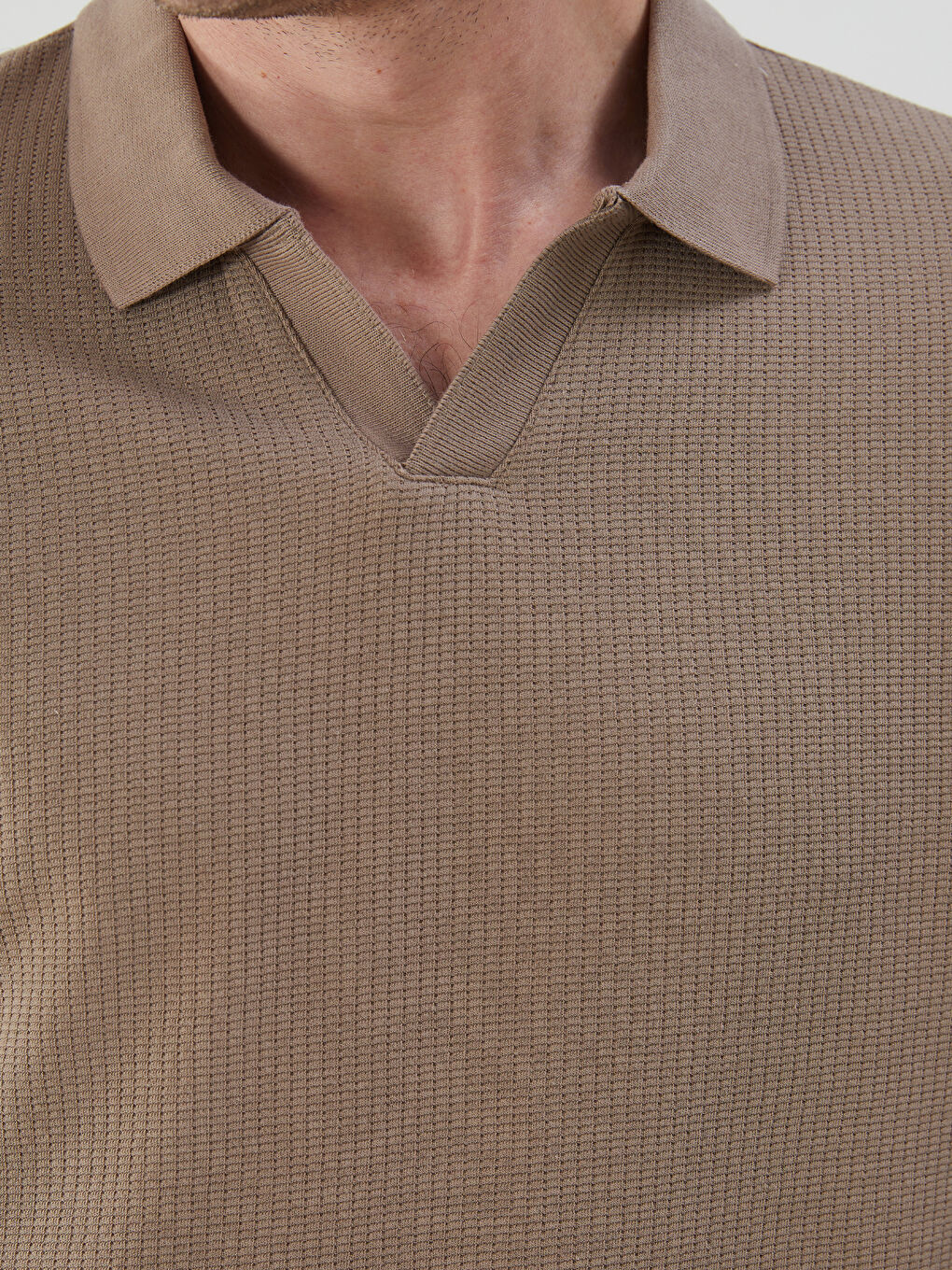 Bej Polo Yaka Kısa Kollu Erkek Tişört-2