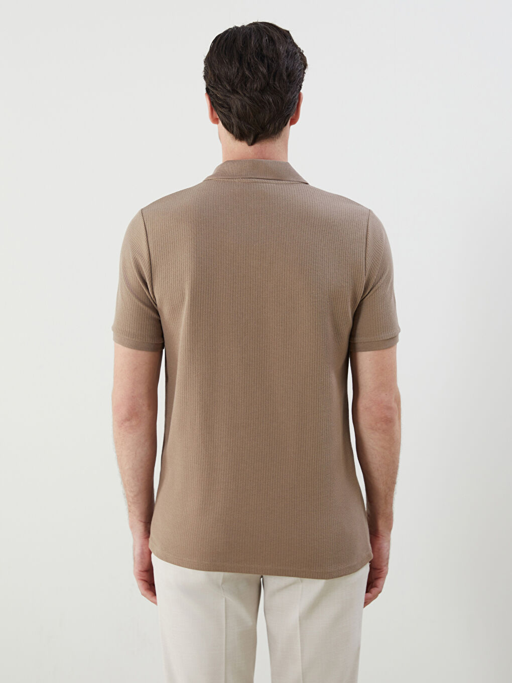 Bej Polo Yaka Kısa Kollu Erkek Tişört-3