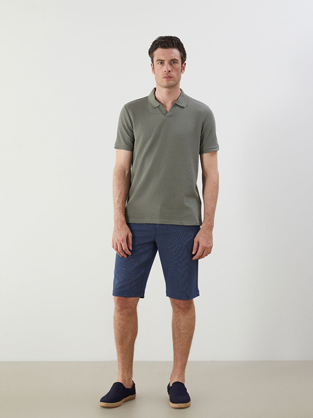 Yeşil Polo Yaka Kısa Kollu Erkek Tişört-1