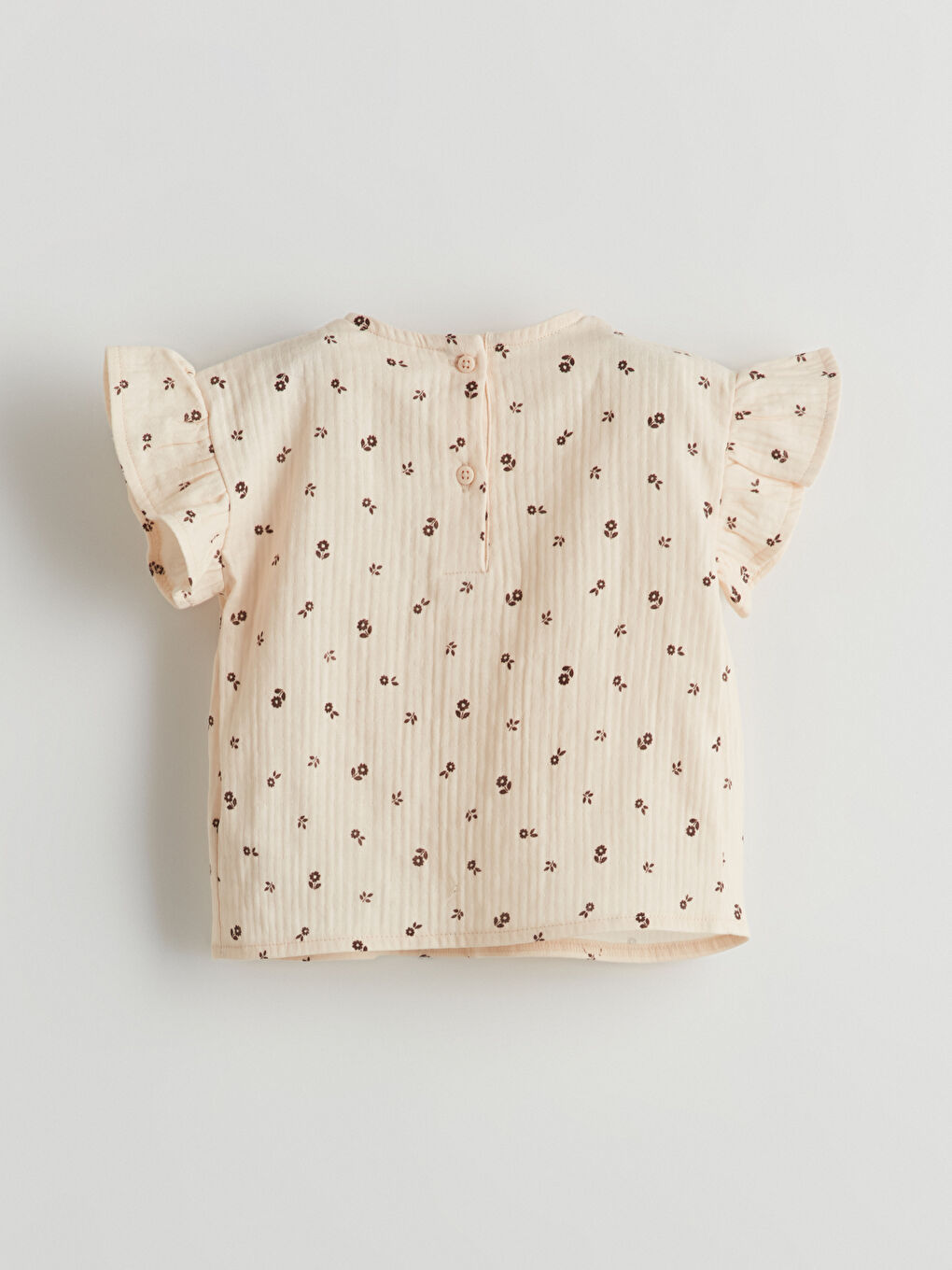 Bej Bisiklet Yaka Çiçekli Kız Bebek Bluz-1