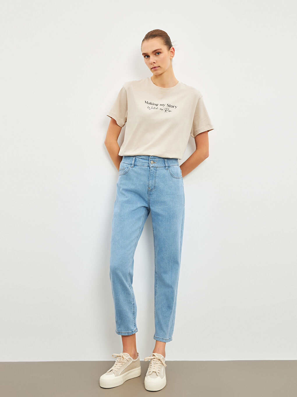 Elastic Waist Paperbag Women's Jeans
