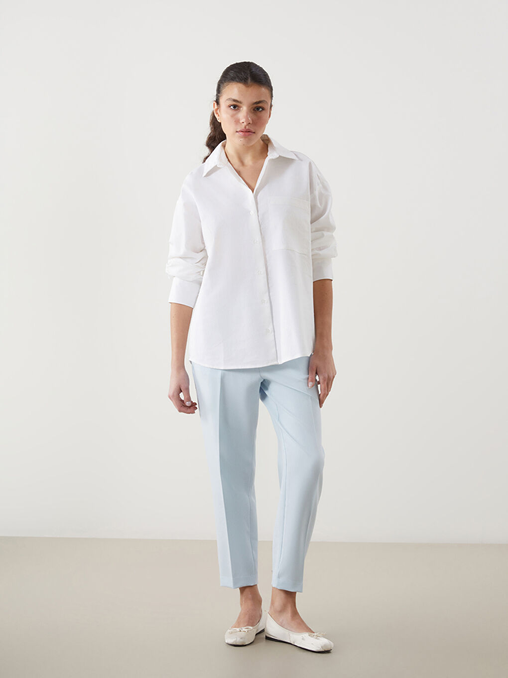 Loose Fit Pocketed Women's Linen Blend Shirt -S5FJ47Z8-R9J