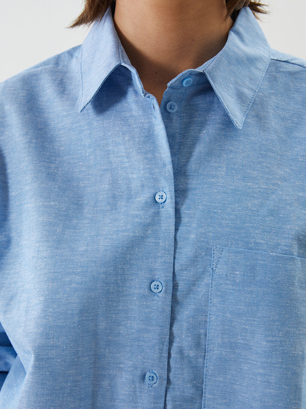 Loose Fit Pocketed Women's Linen Blend Shirt -S5FJ47Z8-YWT