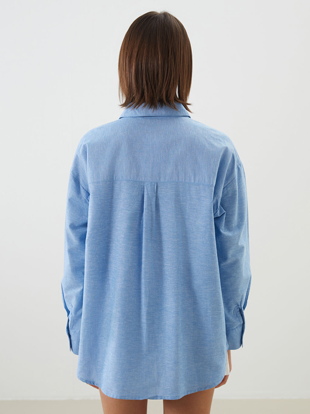 Loose Fit Pocketed Women's Linen Blend Shirt -S5FJ47Z8-YWT