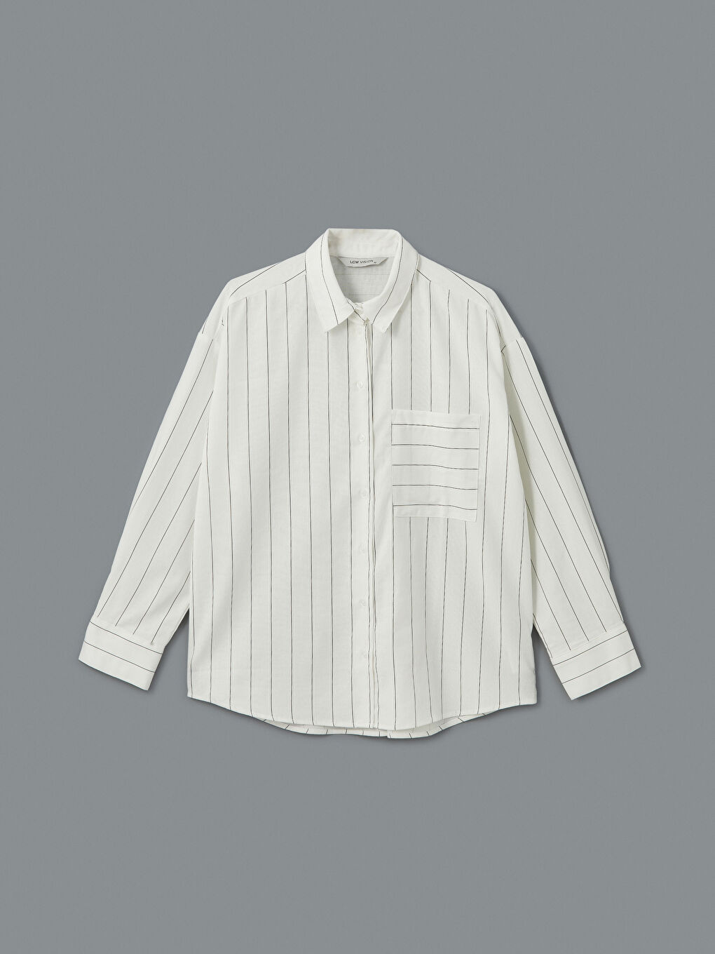 Striped Linen Blend Oversize Women's Shirt -S5FJ48Z8-LEG