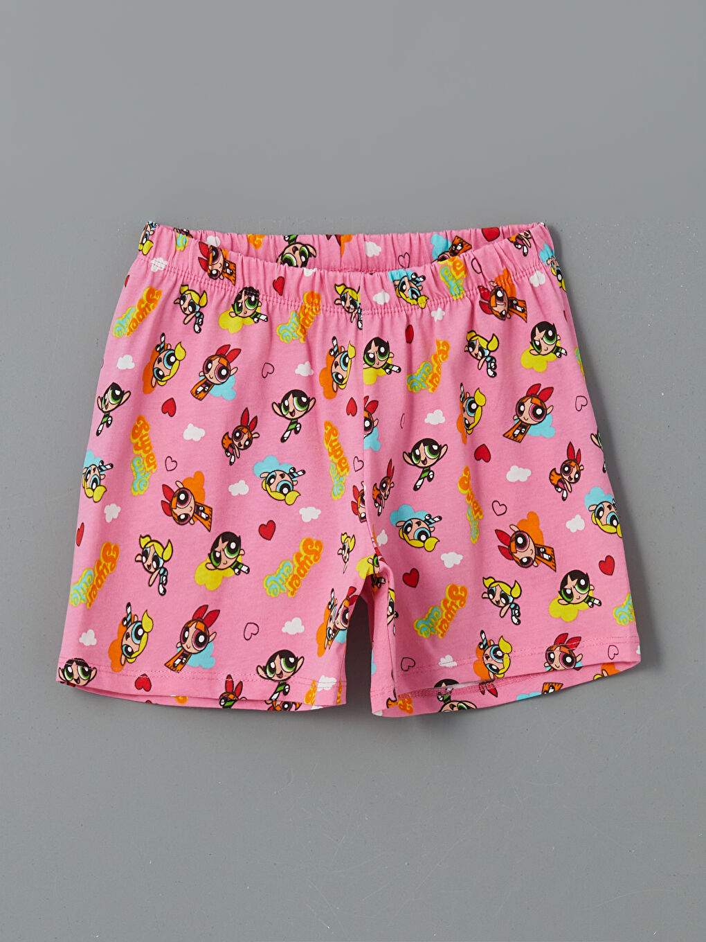 Pembe Beli Lastikli Powerpuff Girls Baskılı Kız Çocuk Pijama Şort